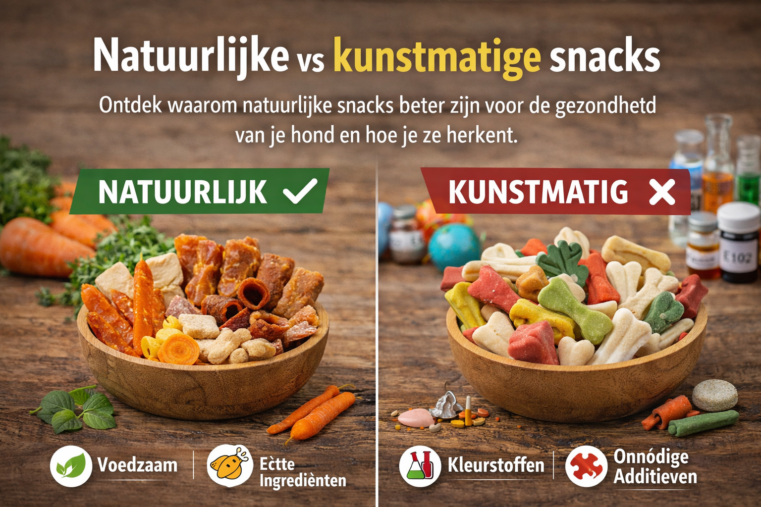 Natuurlijke vs kunstmatige hondensnacks